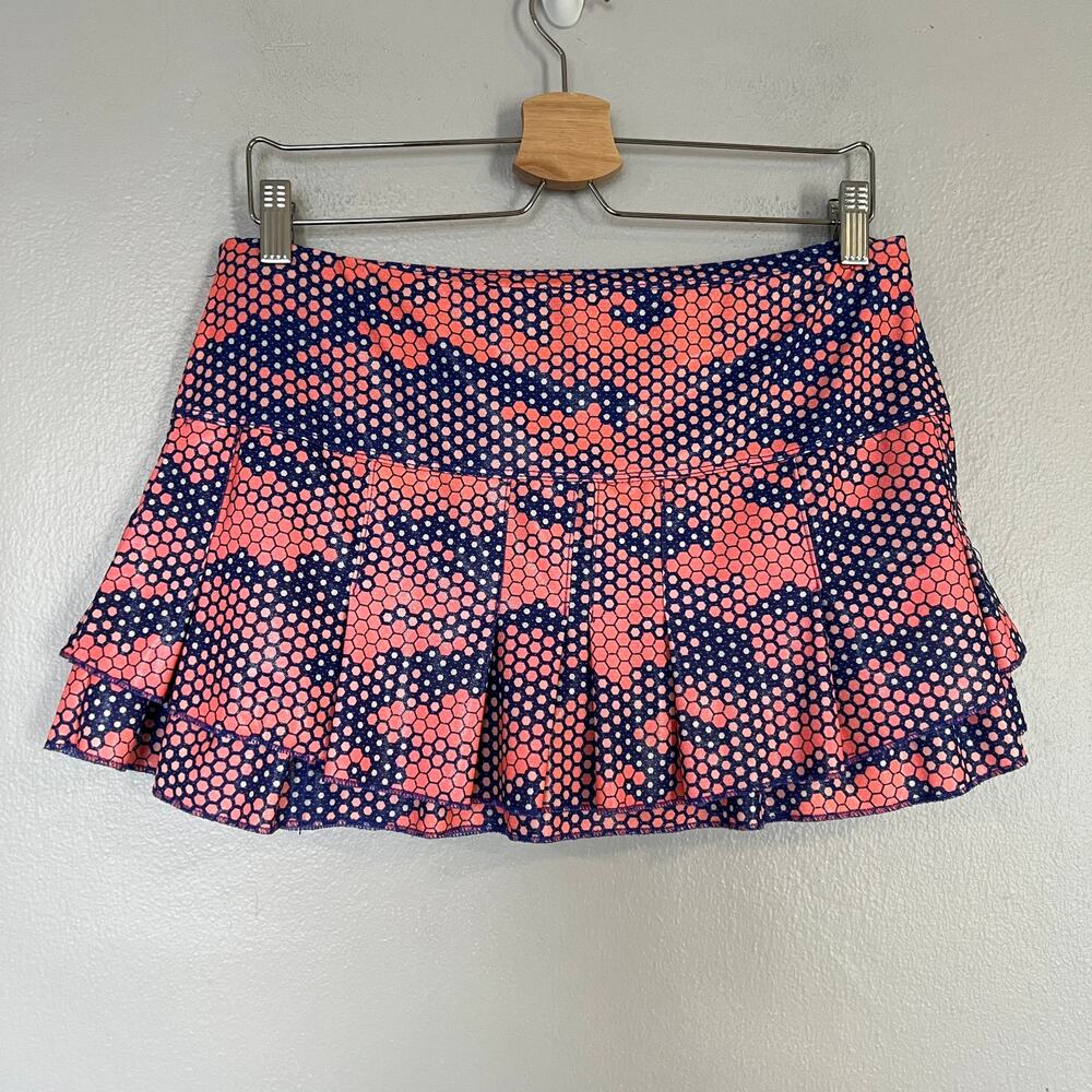 Lucky in Love Pink Blue Polka Dot Metallic Tennis Skirt Skort Sz L 12 Pickleball - Picture 3 of 11